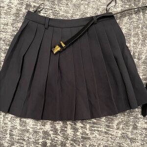 Miu Miu Black Pleated Mini Skirt with Belt